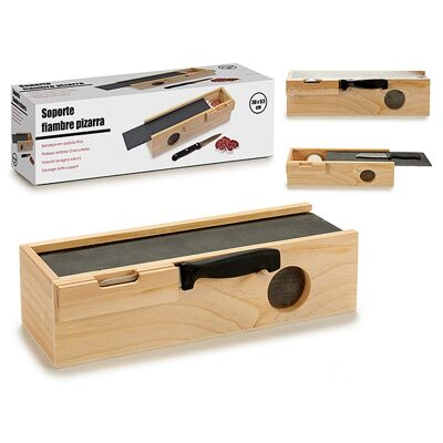 Caja madera fiambres con pizarra y cuchillo. Color:Beige