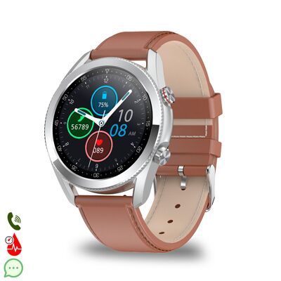 Smartwatch L19 con notifiche app. Monitor sanitario con ECG, pressione sanguigna e ossigeno nel sangue. Cinturino in pelle.