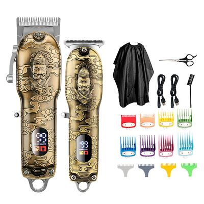 2-in-1 kit with hair and beard trimmer + styler LM-2025. All-metal vintage design. Set of 8 combs, 4 profile combs and accessory set. Rechargeable battery.Color: Gold
