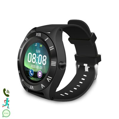 Smartwatch M11 multifunción con cámara, podómetro, aviso de llamadas, notificaciones. App para Android. Opción de SIM y micro SD. Color:Negro