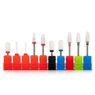 Ceramic manicure milling cutter kit for electric polishers. Includes 10 types.Color: White