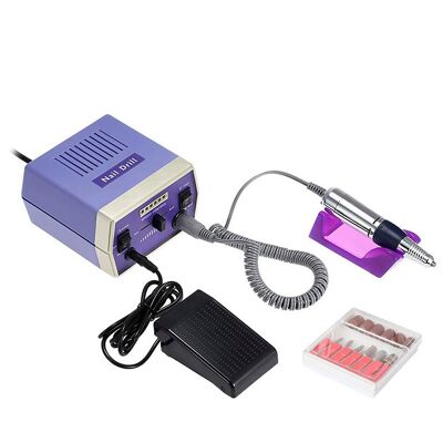 15W nail polisher with foot control, up to 28.000 rpm. Adjustable speed. Includes 6 polishing heads and 6 files.Color: Blue