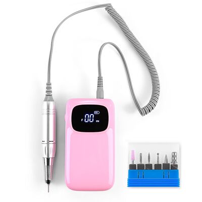 25W Nail Polisher with Rechargeable Battery, up to 35.000 rpm. Adjustable speed. Includes 6 polishing heads and 6 files.Color: Light Pink
