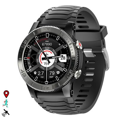 Smartwatch XTREK con GPS, monitor cardiaco y O2 en sangre. Batería de 580mAh. Varios modos deportivos, notificaciones de apps. Color:Negro