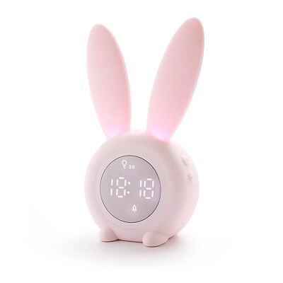 Reloj despertador infantil Conejito con luz. Apagado agitando. Batería recargable. Color:Rosa Claro