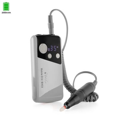 Smalto per unghie con batteria ricaricabile da 2000 mAh, fino a 35.000 giri al minuto. Velocità regolabile. Include 1 testina lucidante.Colore: grigio
