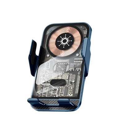 Cargador para coche Qi 15W C10 con rotación de 360°. Para toma de aire. Apertura automática. Color:Azul Oscuro