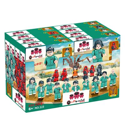 Expositor 16 uds. Set de 8 lotes de personajes Squid. Bloques construcción 24-30 piezas compatibles. 2 unidades de cada lote. Color:Multicolor