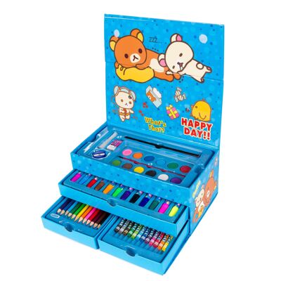 Coffret de peinture dans un coffret avec tiroirs, 54 pièces. Comprend des crayons, des aquarelles, des marqueurs, des crayons de couleur et des accessoires.