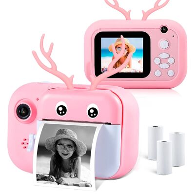 Fotocamera digitale Deer con foto da 40 MPX e video da 2,5 K per bambini. Stampa istantanea delle tue foto preferite. Doppia fotocamera per i selfie.