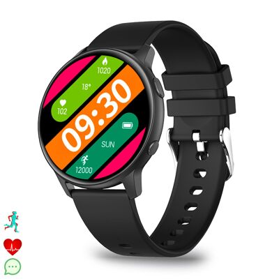 Montre connectée MX1. Avec notifications, surveillance de la fréquence cardiaque, de la pression artérielle et de l'O2, ainsi que modes sportifs. Submersible.