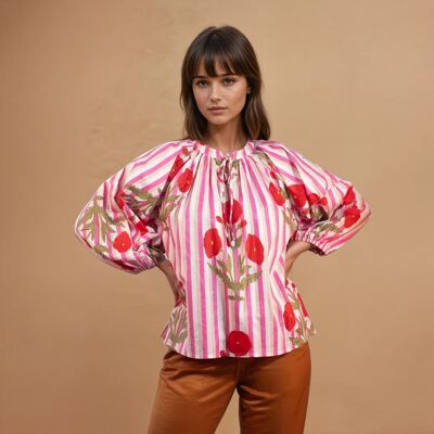 Blusa bohemia con estampados florales y de rayas | Akola-1