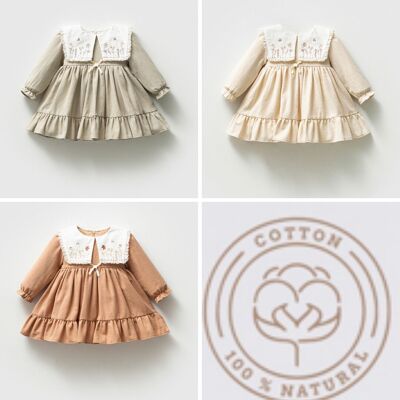 A Pack of Four Sizes Baby Girl Embroidered Collar Cotton Dress – 9 to 24 Months
