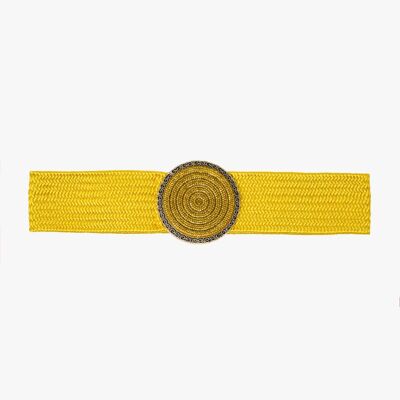 Yellow Braided Belt with Round Rhinestone Buckle