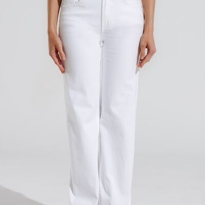 Vaqueros rectos de denim elástico con 5 bolsillos en color blanco