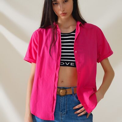 Chemise décontractée à manches courtes et boutons fuchsia