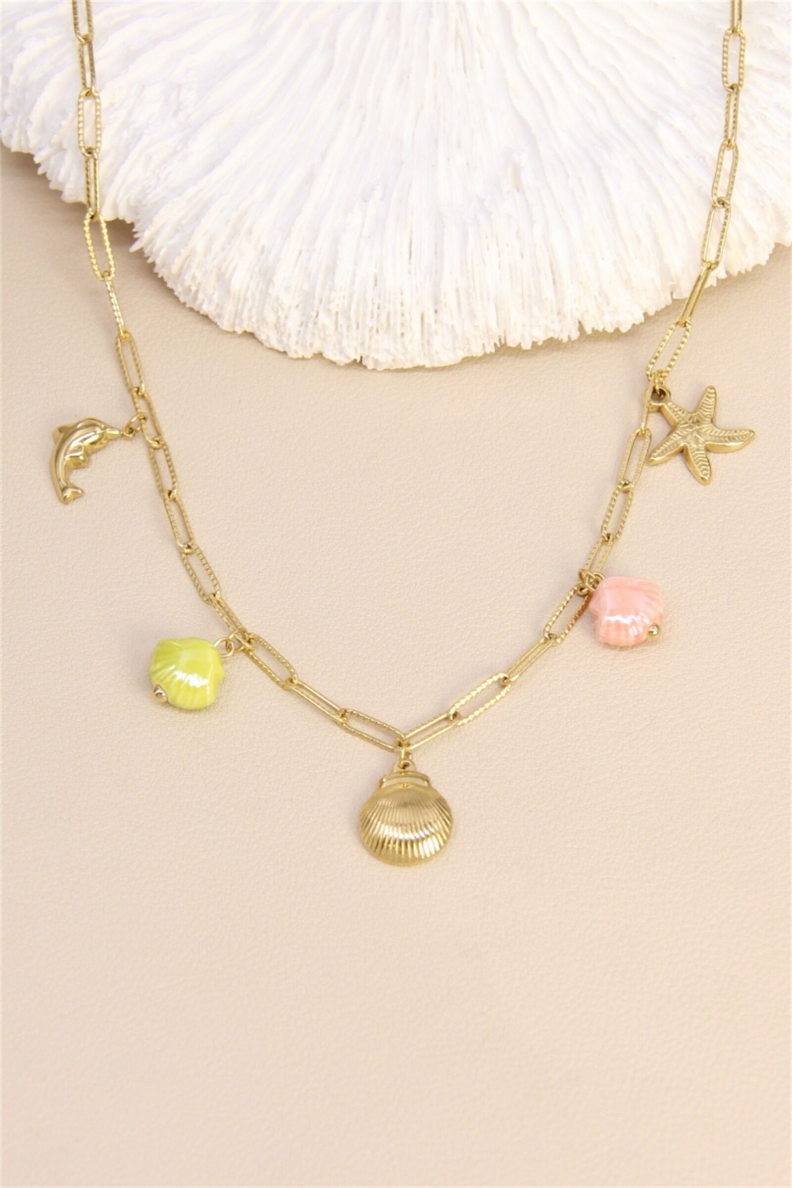 Vergoldete Modekette mit maritimen Anhängern – Edelstahl