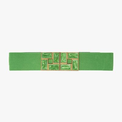 Cinturón elástico verde con hebillas cuadradas
