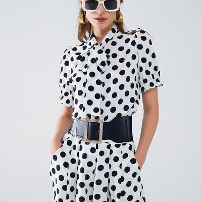 Polka dot blouse with scarf and tie detail