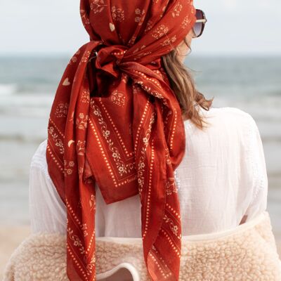 Large Indian flower scarf - Brick