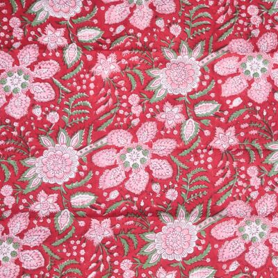 Tissu imprimé à la main à motifs floraux anciens rouges et verts - 10 m
