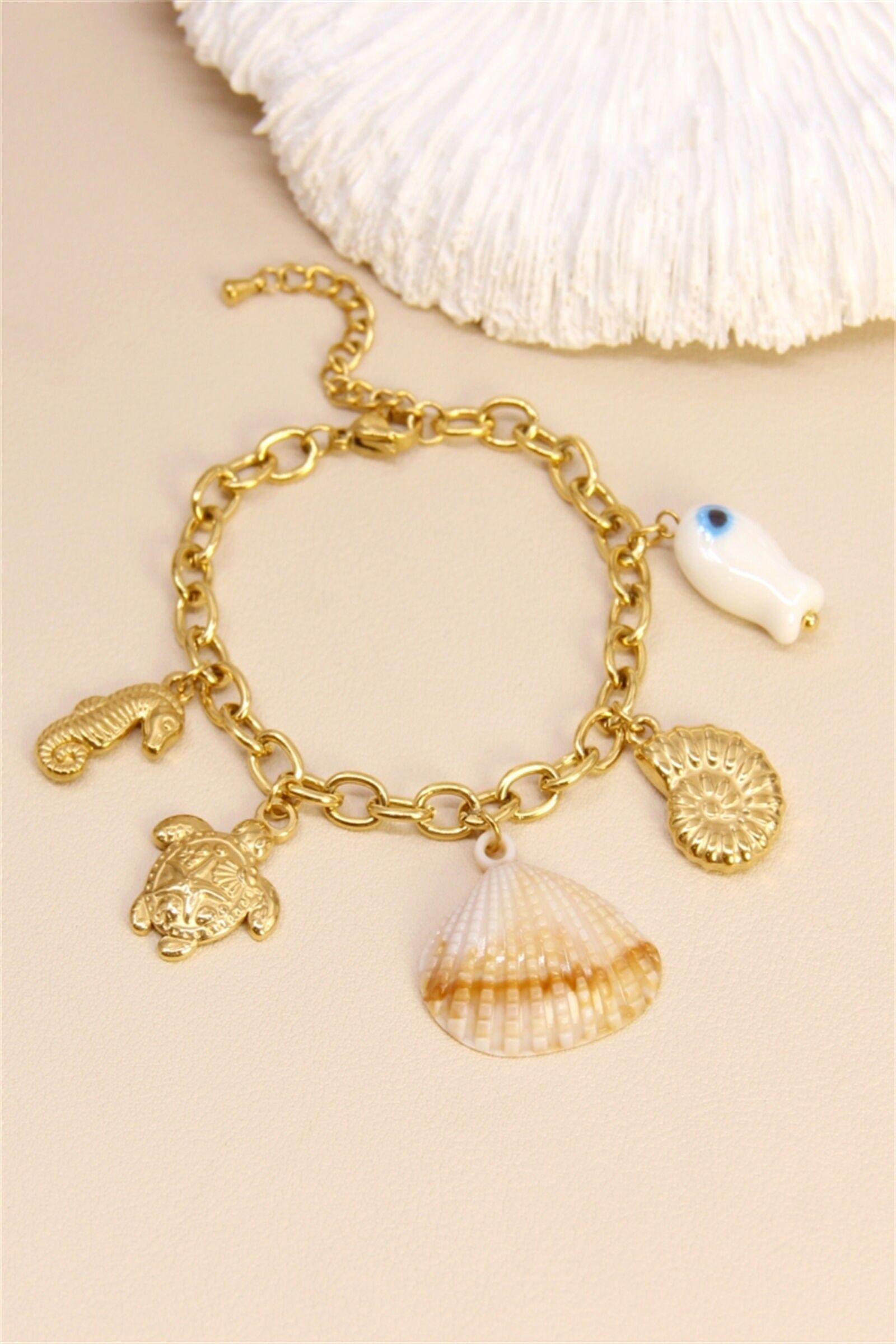 Marine-Charm-Armband – Schildkröte, Muschel & Seepferdchen