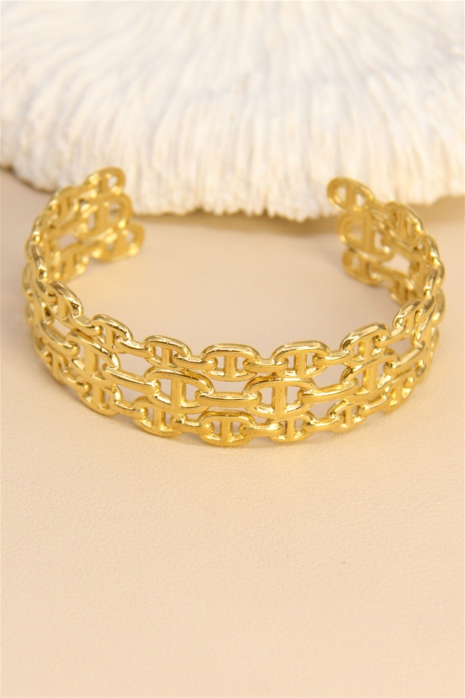 Durchbrochener Armreif mit Marinekette – Edelstahl