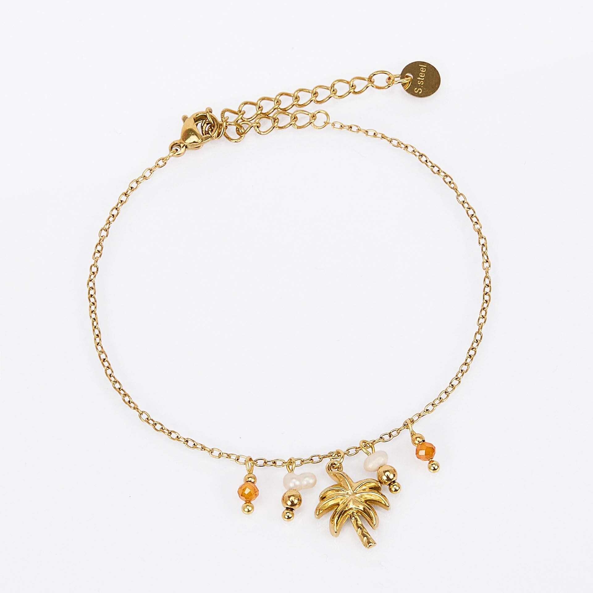 Bracciale in acciaio inossidabile - Palma, perline morbide e cristalli arancioni - Set di 3