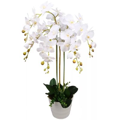 Orchidea cespuglio artificiale deluxe bianca, 85 cm, orchidea cespuglio con molti fiori