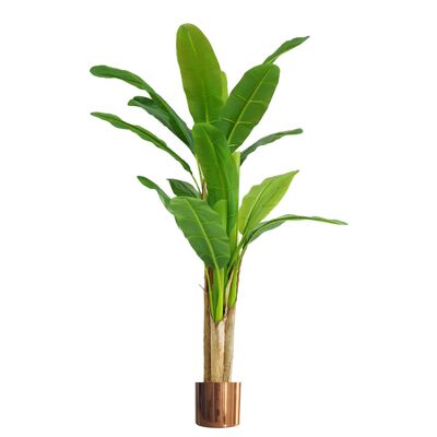 Pianta tropicale artificiale di banano, enorme vaso in metallo color rame da 6 piedi