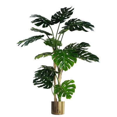 Pianta artificiale di Monstera, 150 cm, pianta di formaggio di lusso, fioriera alta in metallo dorato