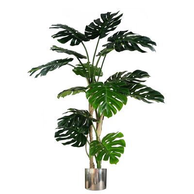 Pianta artificiale di Monstera, 150 cm, pianta di formaggio di lusso, fioriera alta in metallo argentato