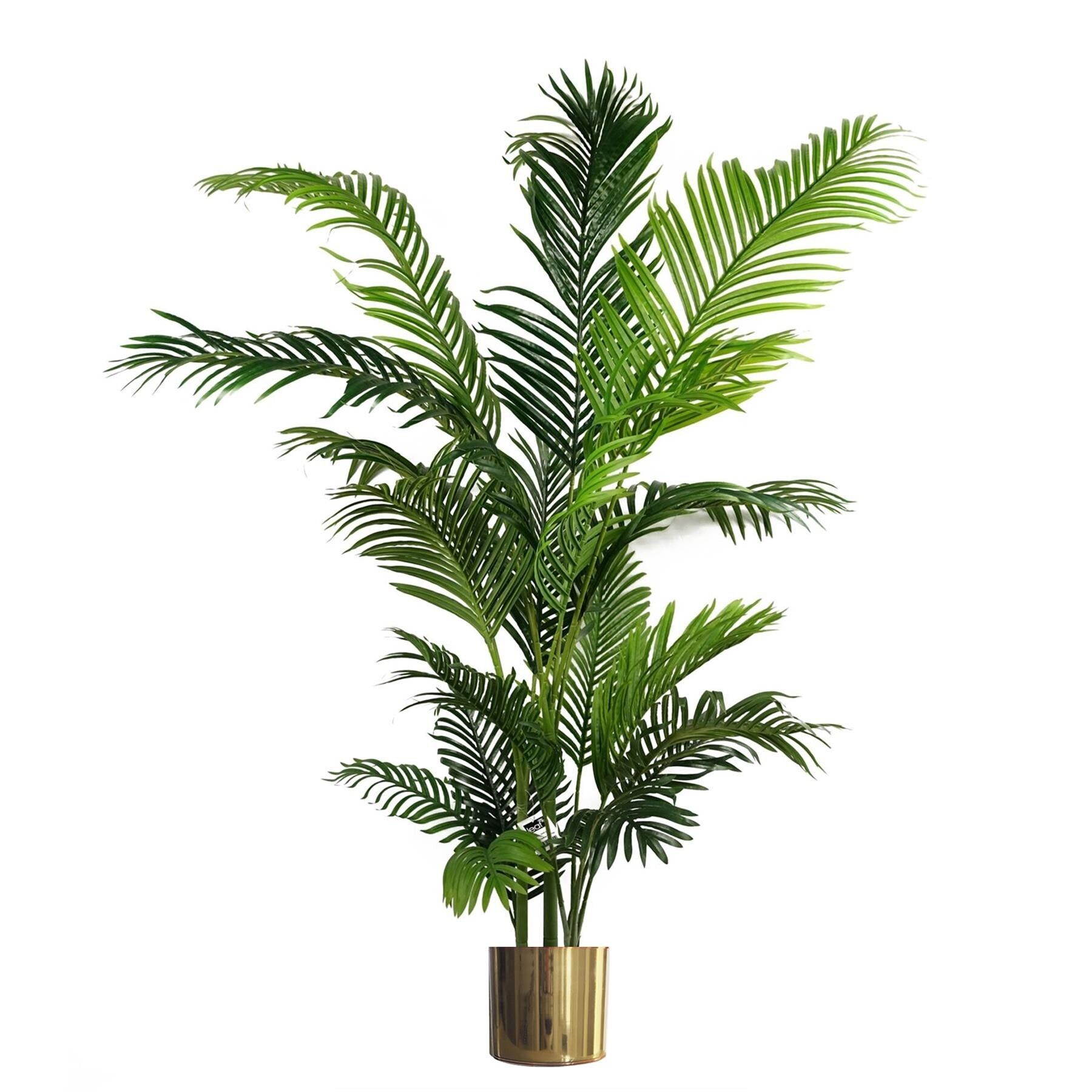 Palmera artificial extragrande - Maceta gigante de metal dorado de 180 cm y 1,8 m