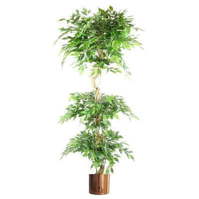Albero di ficus artificiale a tripla sfera, 6 piedi, fioriera in metallo color rame