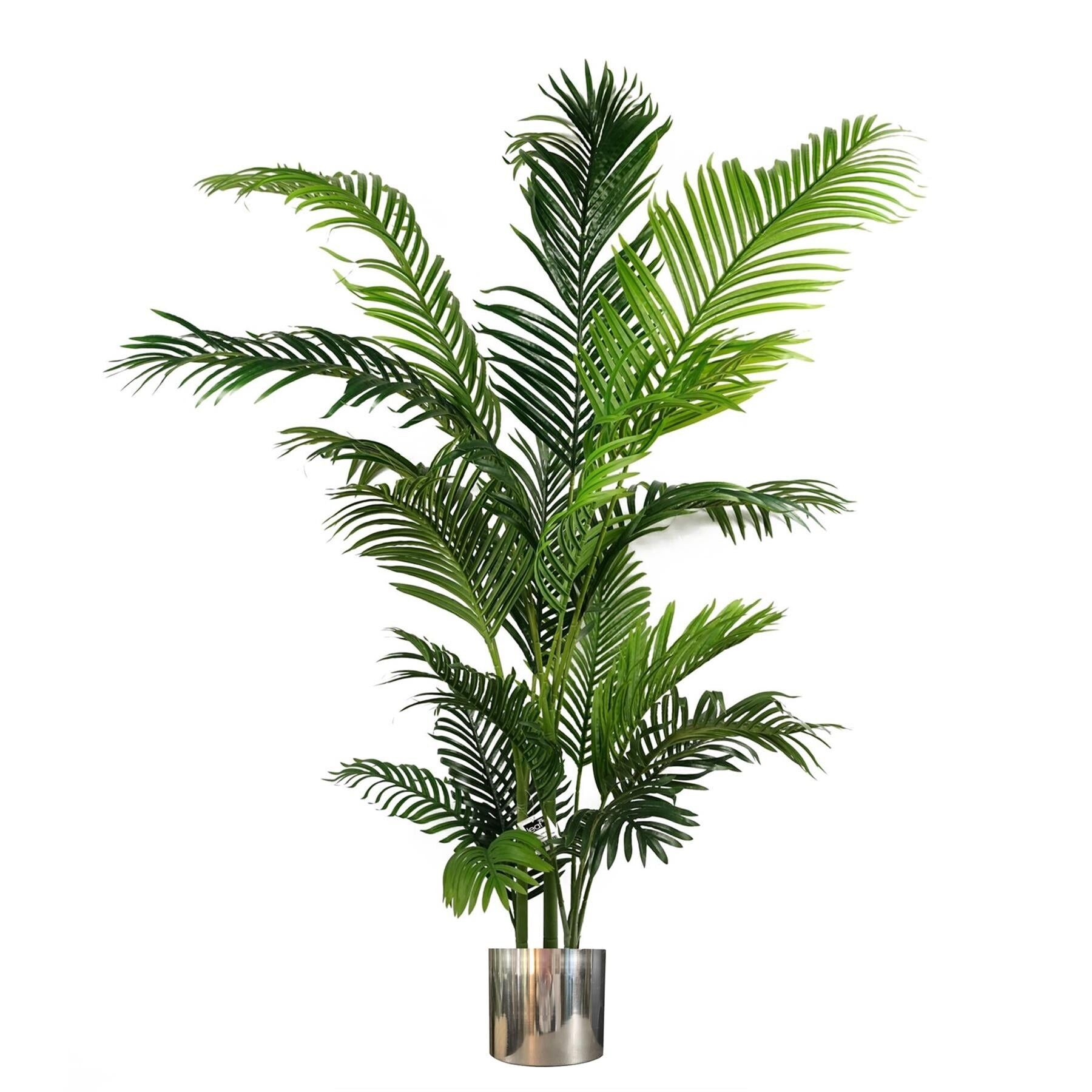 Palmera artificial extragrande - Maceta enorme de metal plateado de 180 cm y 1,8 m