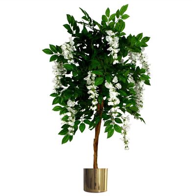 Glycine artificielle 130 cm Glycine de luxe 130 cm Tronc Jardinière en métal doré