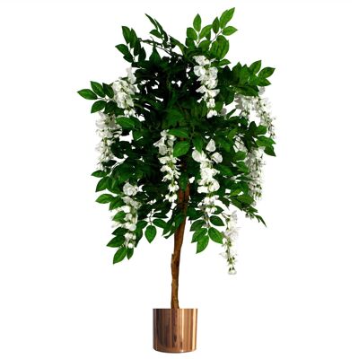 Glycine artificielle 130 cm Glycine de luxe 130 cm Tronc Cuivre Jardinière en métal