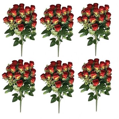 Lot de 6 bouquets de roses rouges artificielles de 52 cm