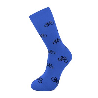Chaussettes en bambou bleues et noires à motif vélo