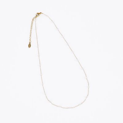 Collier en acier inoxydable – chaîne fine avec perles façon perle douce – CH001