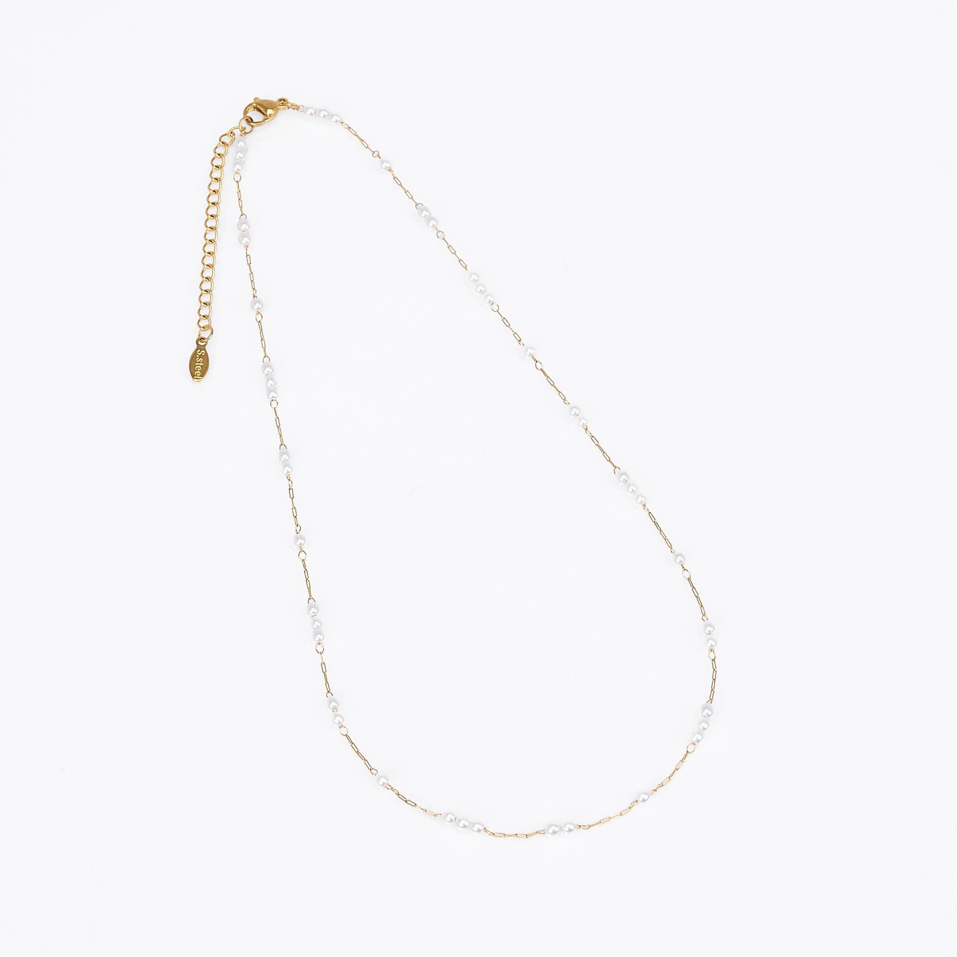 Collier en acier inoxydable – chaîne fine avec perles façon perle douce –CH002