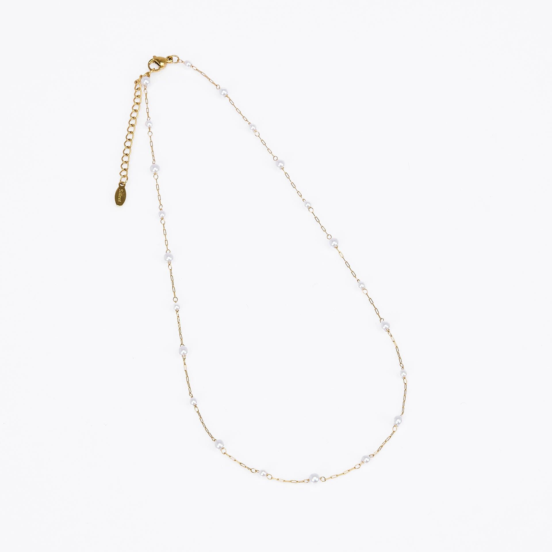 Collier en acier inoxydable – chaîne fine, perles mixtes façon perles douces