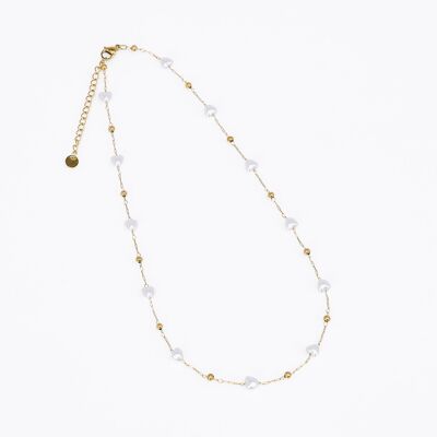 Collana in acciaio inossidabile – cuori perlati e perline metalliche – Set di 5 pezzi