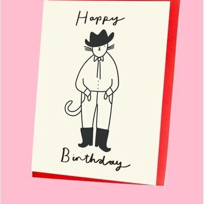 Tarjeta de cumpleaños de gato vaquero