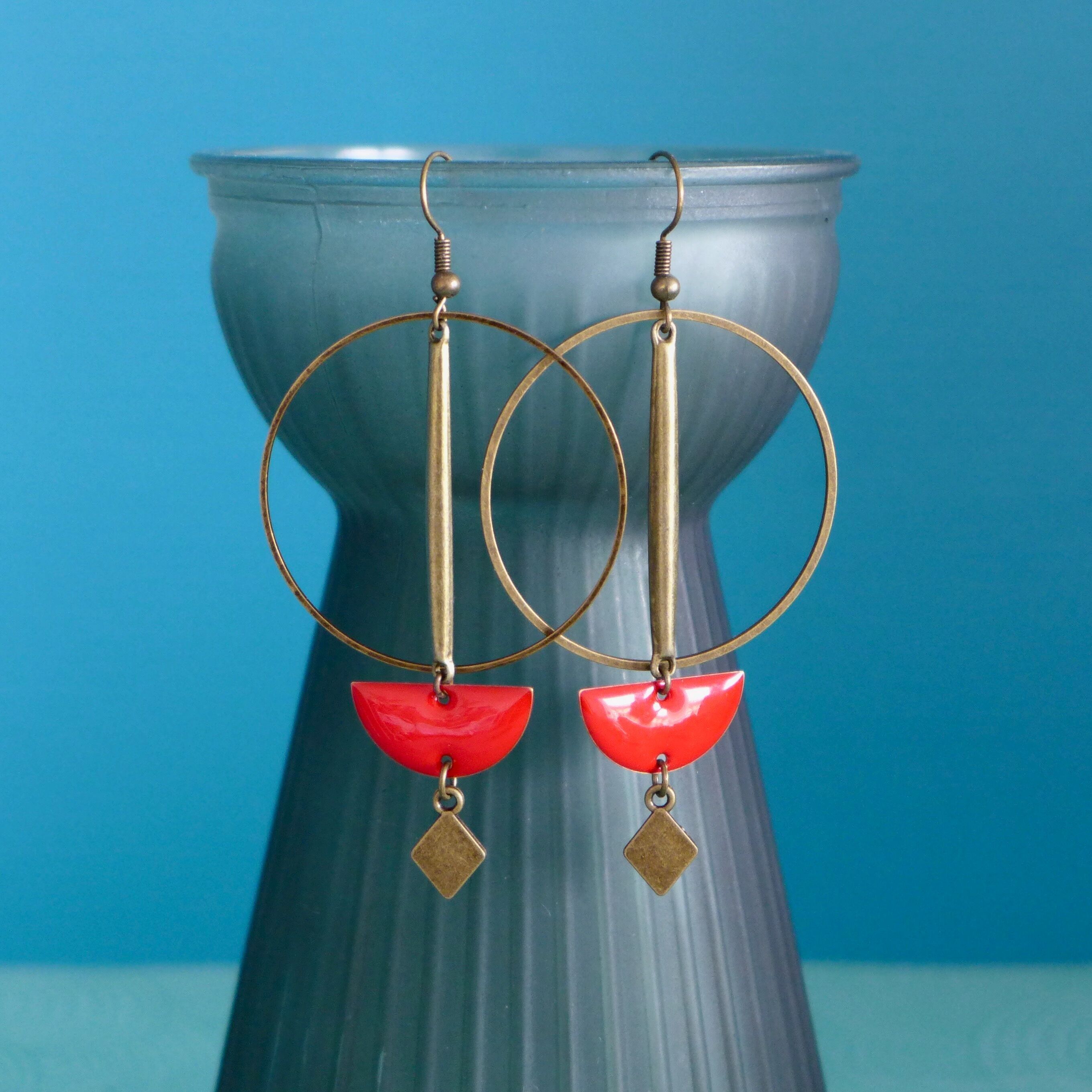 Boucles d'oreilles rondes graphiques rouge