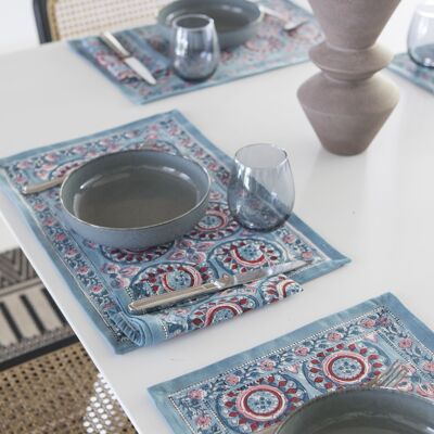 Teal Placemats and Napkins Set - 6