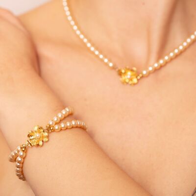 Vintage Rose Pearl Flower Double Layer Bracelet