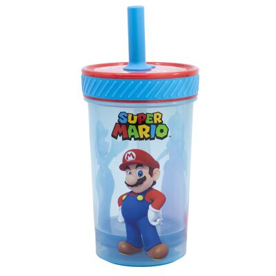 STOR VASO PP ANTIVUELCO CON PAJITA DE SILICONA 370 ML SUPER MARIO FUN EMOTION
