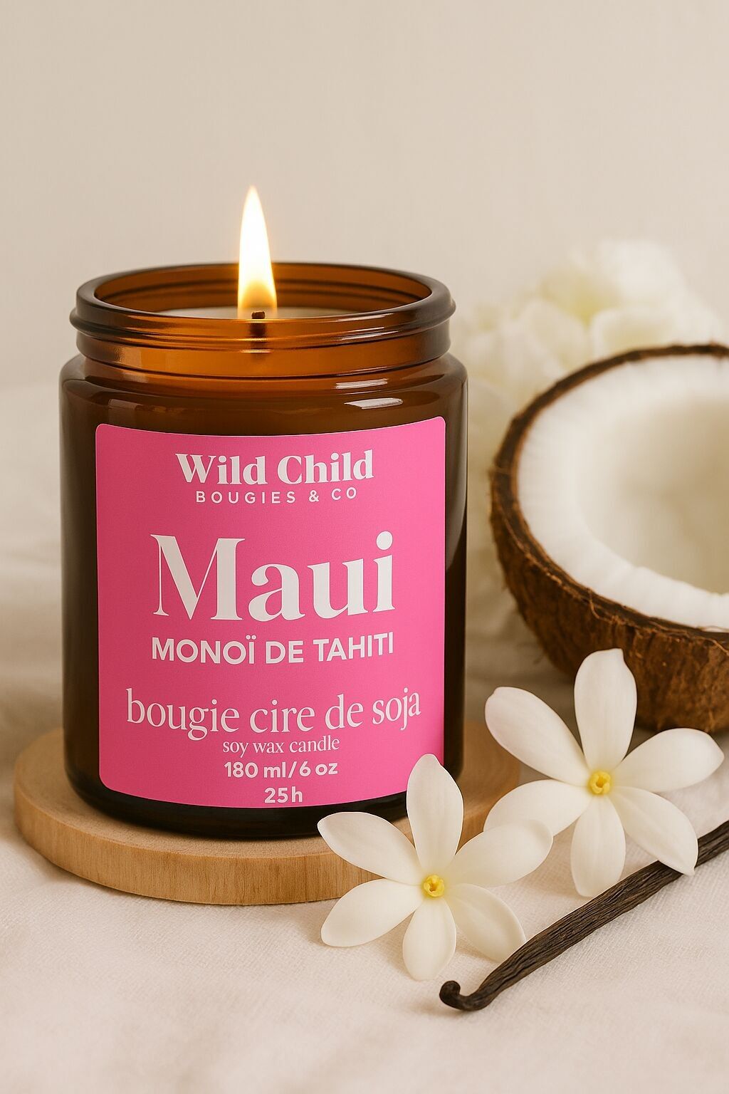 Candela profumata al Monoï Naturale "Maui" 25 ore