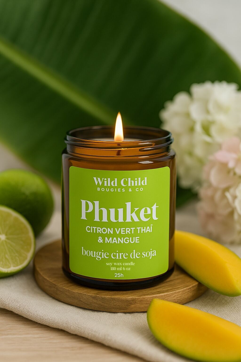 Candela profumata "Phuket" al lime e mango thailandese, 25 ore
